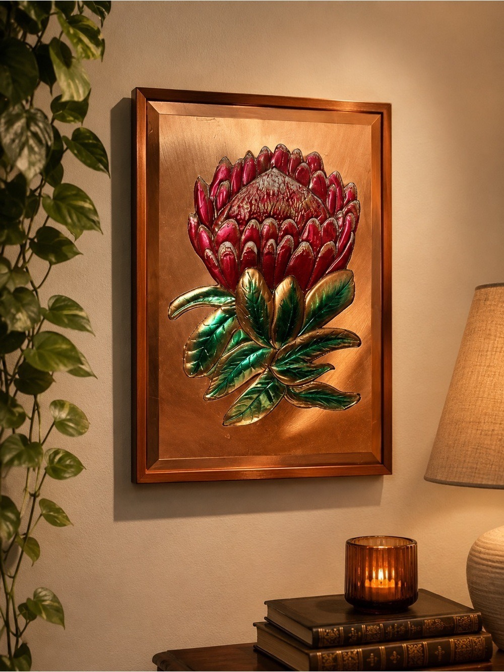 🌺 Vintage African Copper King Protea Wall Art • Handcrafted Pure Copper • 3D